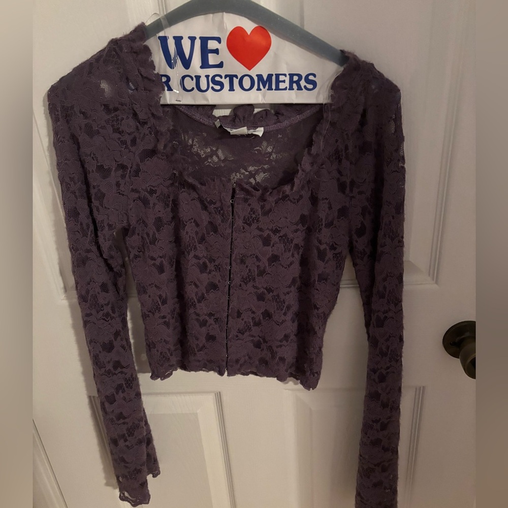 Purple Lace Sheer Long Sleeve Top